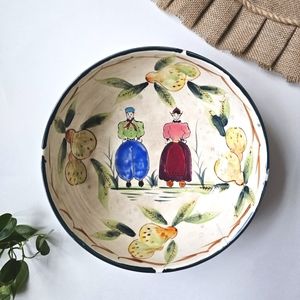 Vintage Quimper Faience Bowl Hand Painted French Folk Art Signed Style